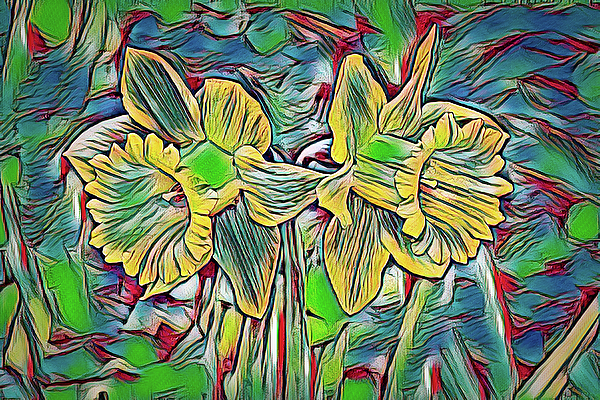 Marv Vandehey - Two Daffodils Colorful Digital Art