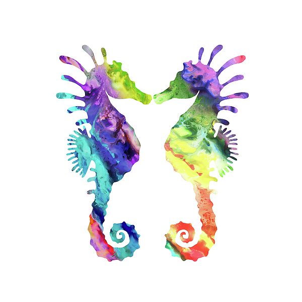 Irina Sztukowski - Two Happy Rainbow Watercolor Seahorses Silhouettes 