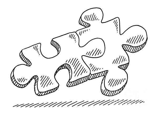 Two Jigsaw Pieces Connection Symbol Drawing Jigsaw Puzzle by Frank