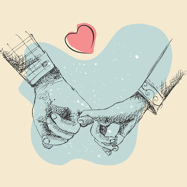 Funny romantic stick couple holding hands, minimal line art drawing, couple  in love art print Jigsaw Puzzle