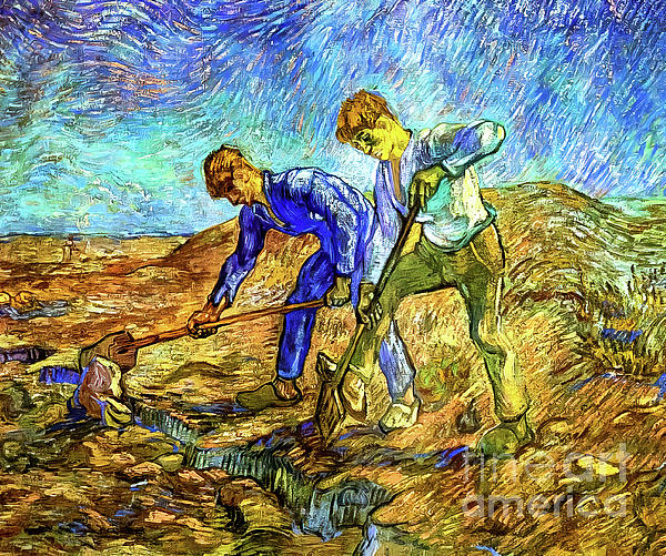 Two Peasants Digging by Vincent Van Gogh 1889 Greeting Card by M G ...