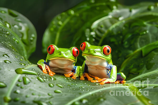 Delphimages Photo Creations - Two red-eyed tree frogs on a leaf