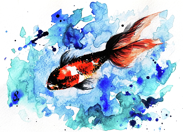 Underwater world /Original Watercolor Fish painting/ Shower Curtain
