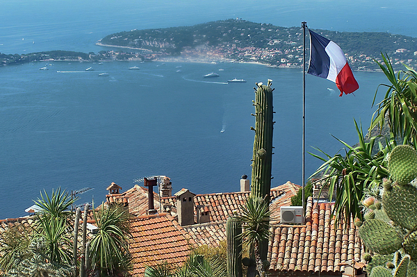 Nikolyn McDonald - View from Exotic Cactus Garden of Eze, France over Tiled Rooftops and French Riviera