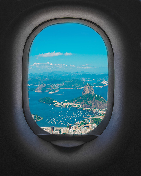 Spectacular view of Rio de Janeiro from a plane window