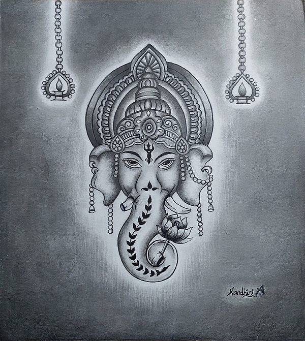 Head Of The Elephant King Mammon, elephant God Ganesa, ganesa, like God,  white Lines, mammon, line Drawing, KRISHNA, Ganesha, Hinduism | Anyrgb