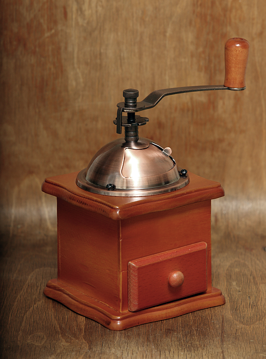 Vintage Wood Coffee Grinder With Drawer / Copper or Brass Top Coffee Grinder  -  Hong Kong