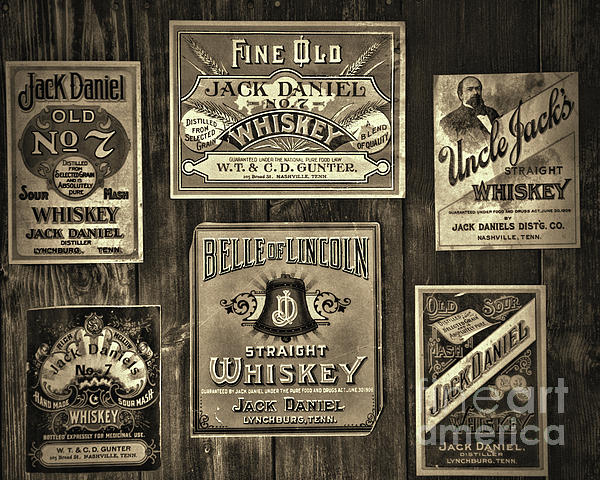 Paul Ward - Vintage Jack Daniels Whiskey Labels retro sepia