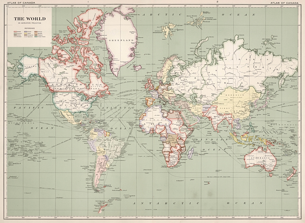 Vintage Map of The World 1915 Poster Greeting Card by Robertson Adam