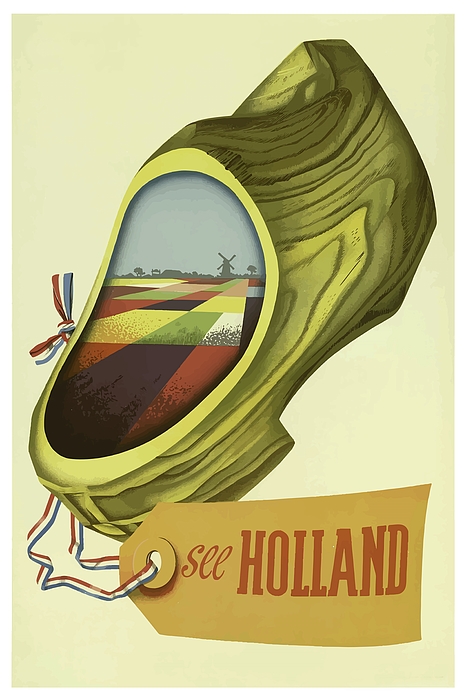 Holland Dutch Netherlands Windmill Tulips Europe Travel Advertisement Poster