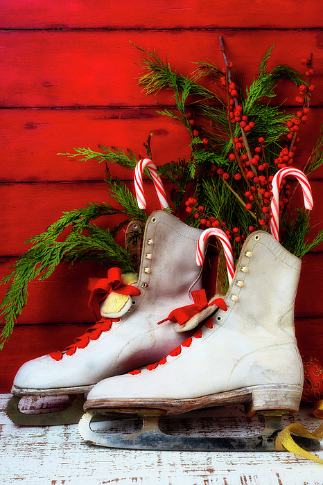 Vintage Womens Ice Skates And Candy Canes Sticker by Garry Gay - Pixels