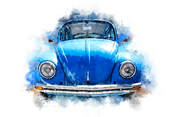 VW Volkswagen Beetle Classic 1976 Light Blue Watercolor Sticker by Andreea  Eva Herczegh - Pixels