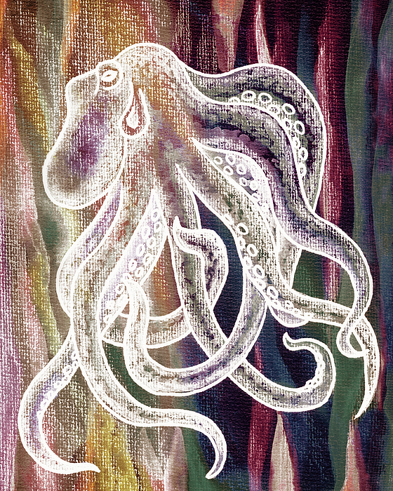 Irina Sztukowski - Warm Beige Deep Red Sea Watercolor Octopus Beach Art