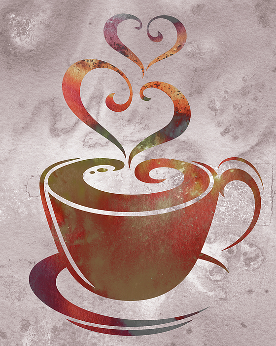 Irina Sztukowski - Warm Colorful Coffee Cup Two Sweet Hearts Delicious Beige Brown Watercolor