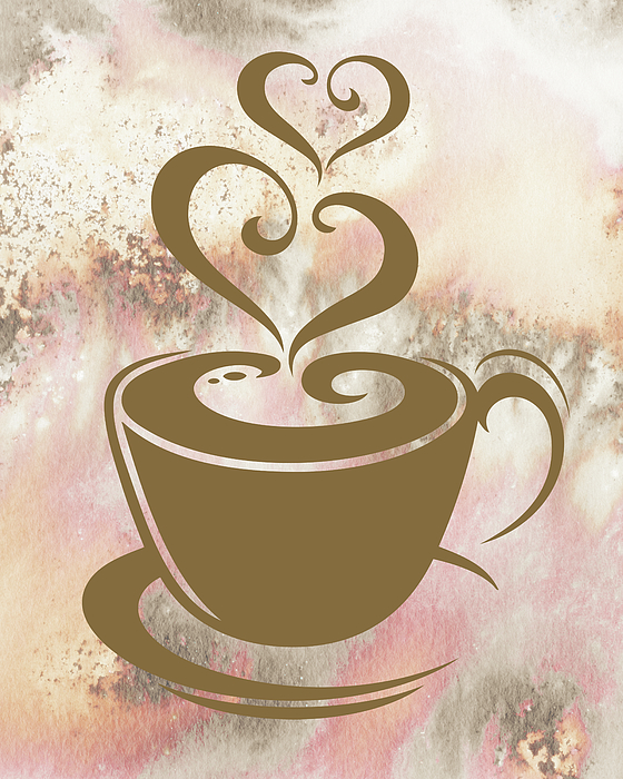 Irina Sztukowski - Warm Smooth Colorful Coffee Cup With Two Sweet Hearts Delicious Beige Watercolor
