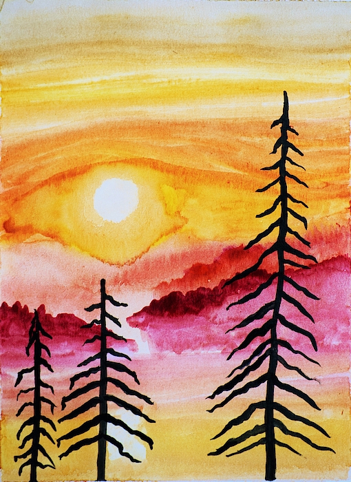 Paint a beautiful Sunset Postcard in Watercolor