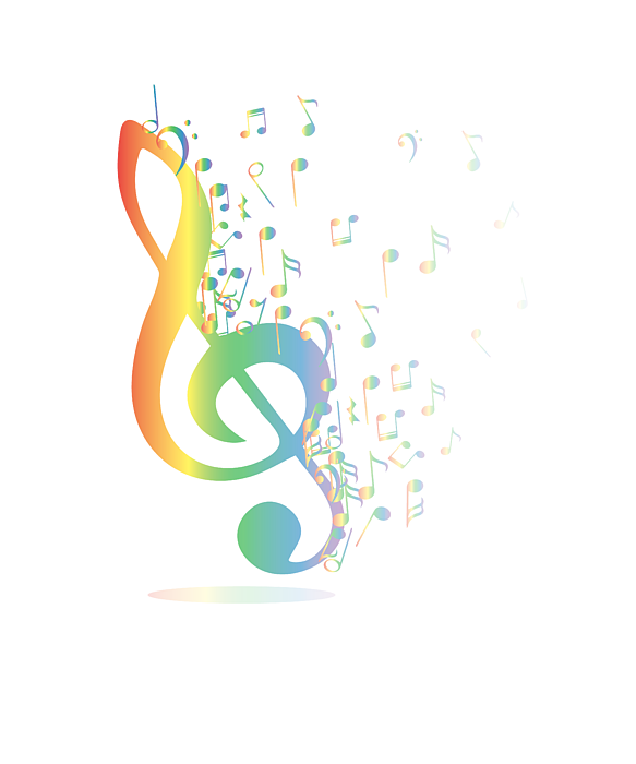 Watercolor Rainbow Heart Bass Clef T-Shirt Musical Note Tee
