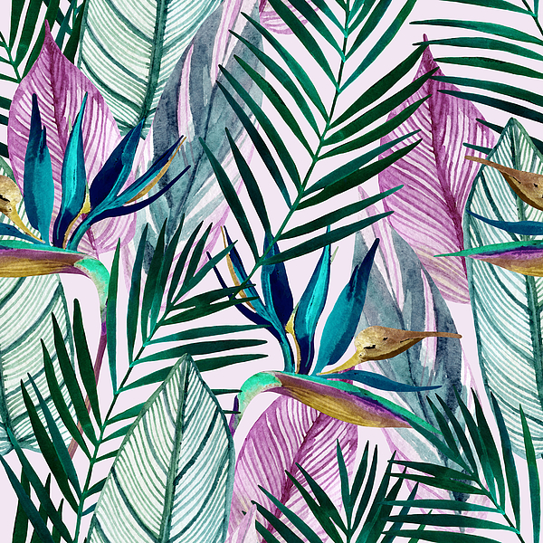 Birds of Paradise Series, Exotic Tropical Floral Pattern