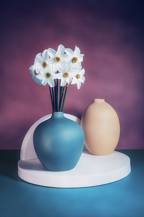 Tom Mc Nemar - White Flowers Blue Vase Still Life