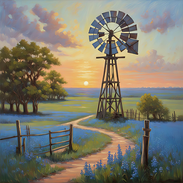 Donna Kennedy - Windmill and Bluebonnets