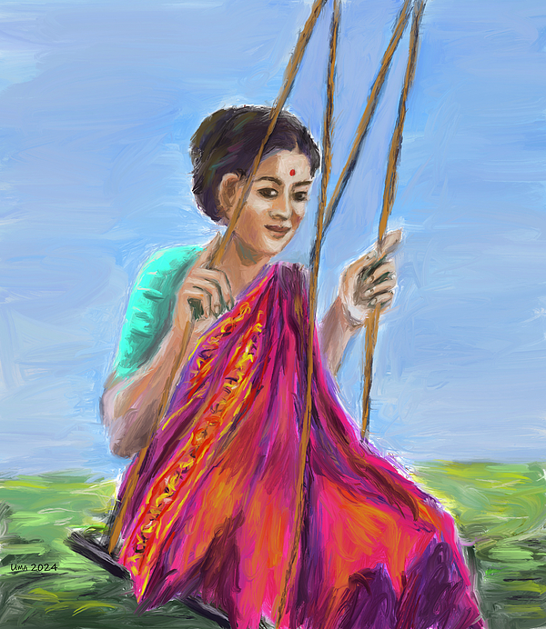 Uma Krishnamoorthy - Woman on a swing in her garden