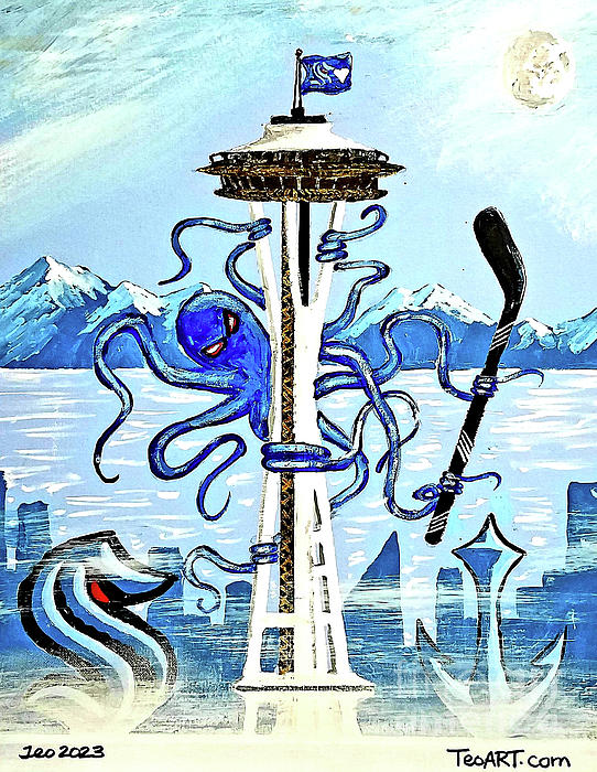 Seattle Kraken Nhl Hockey Team Space Needle Lightning Art Kids T-Shirt by  Teo Alfonso - Pixels