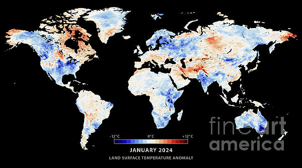 World Map Land Surface Temperature Anomaly January 2024 Frank Ramspott 