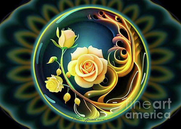 Robin Amaral - Yellow Peach Roses And Vine Orb