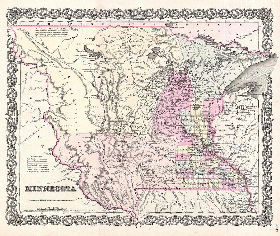  1855 Map of Minnesota Painting by Celestial Images