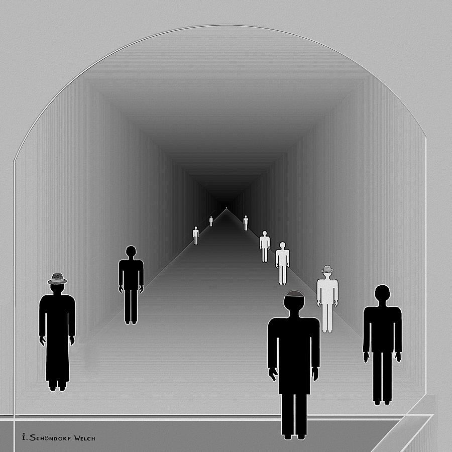 Black And White Painting -   251 - Is there hope  at the end of the tunnel    by Irmgard Schoendorf Welch