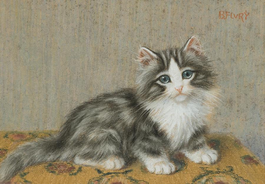  A kitten on a table Painting by Celestial Images