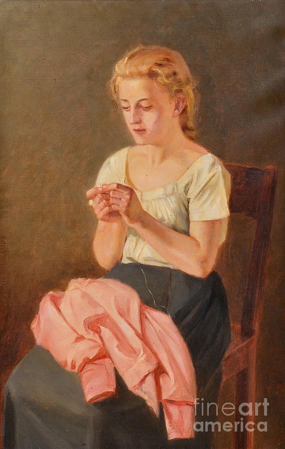  A Sewing Girl Painting by Celestial Images