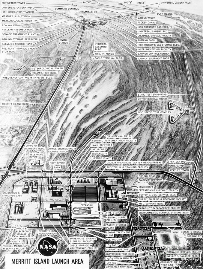  Aerial oblique artist concept of theNASA Merritt Island Launch Complex Drawing by Vintage Collectables