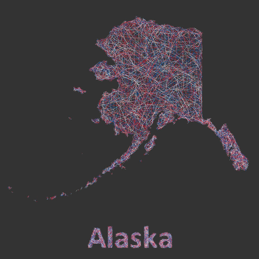 Alaska Map Digital Art -  Alaska line art map by David Zydd