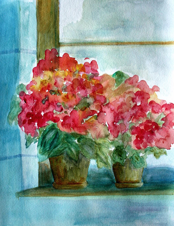  Another Windowsill of Geraniums Painting by Julie Lueders 