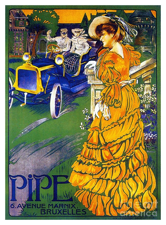  Art nouveau car advert 1890s Pipe from Brussels Drawing by Heidi De Leeuw