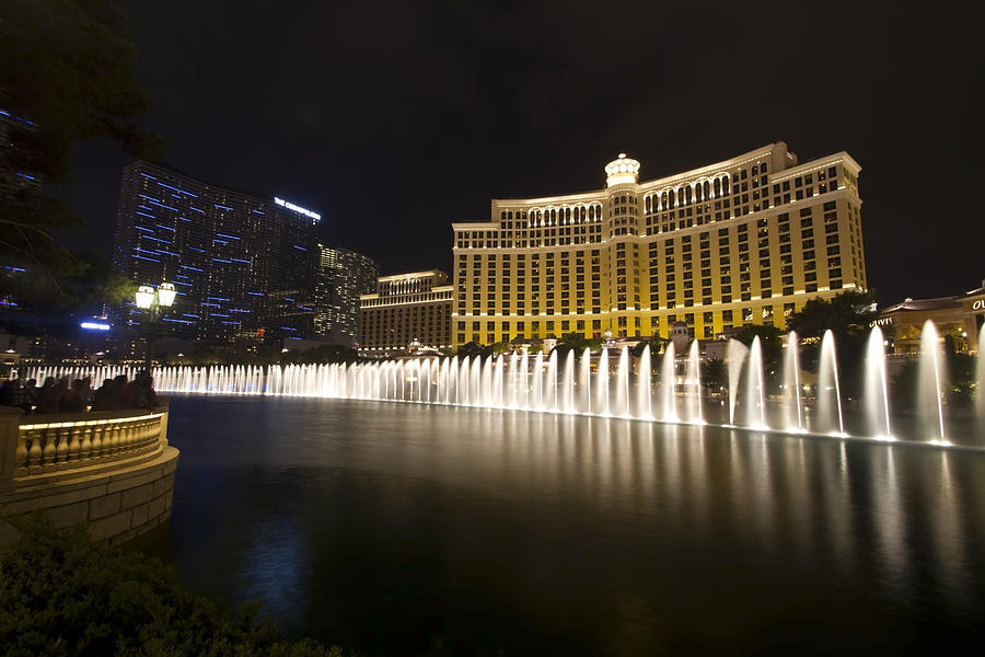 Bellagio Fountain In Las Vegas At Night Photograph