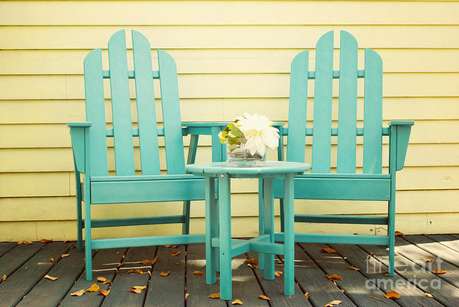 Flower Photograph -  Blue Adirondack Chairs  by Juli Scalzi