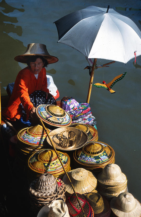 Hat Photograph -  Boat Woman in Thailand by Carl Purcell