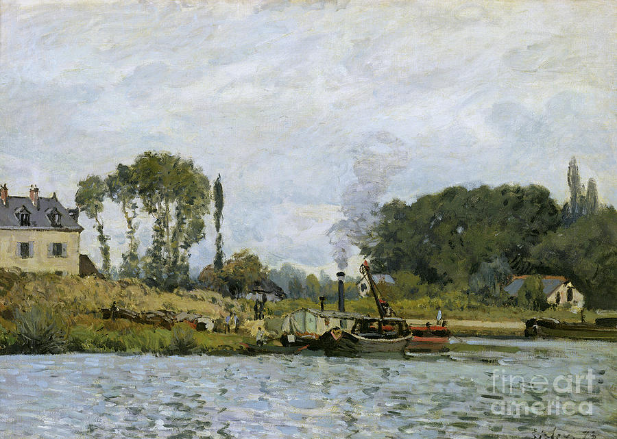  Boats At The Lock At Bougival Painting by Celestial Images