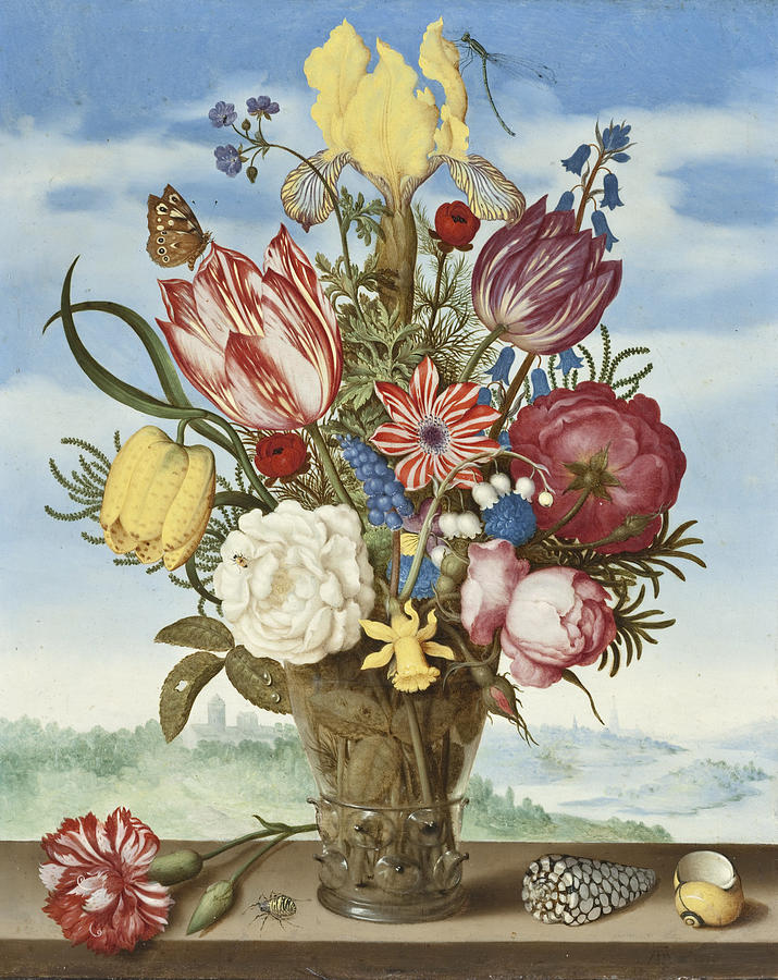 Still Life Painting -  Bouquet of Flowers on a Ledge by Ambrosius the Elder Bosschaert