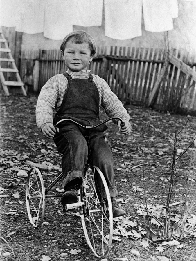Boy Riding Tricycle 1910s Black White Archive Photograph by Mark Goebel ...