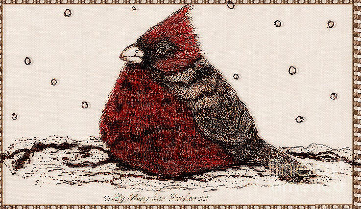  Cardinal In The Snow Mixed Media by MaryLee Parker