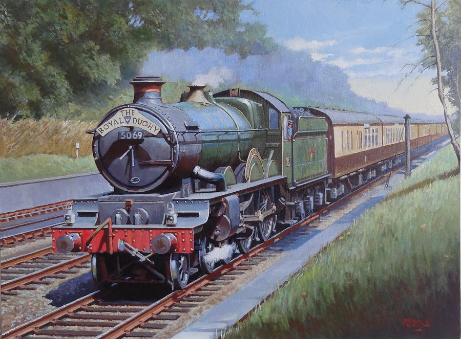 Castle class in Sonning cutting Painting by Mike Jeffries