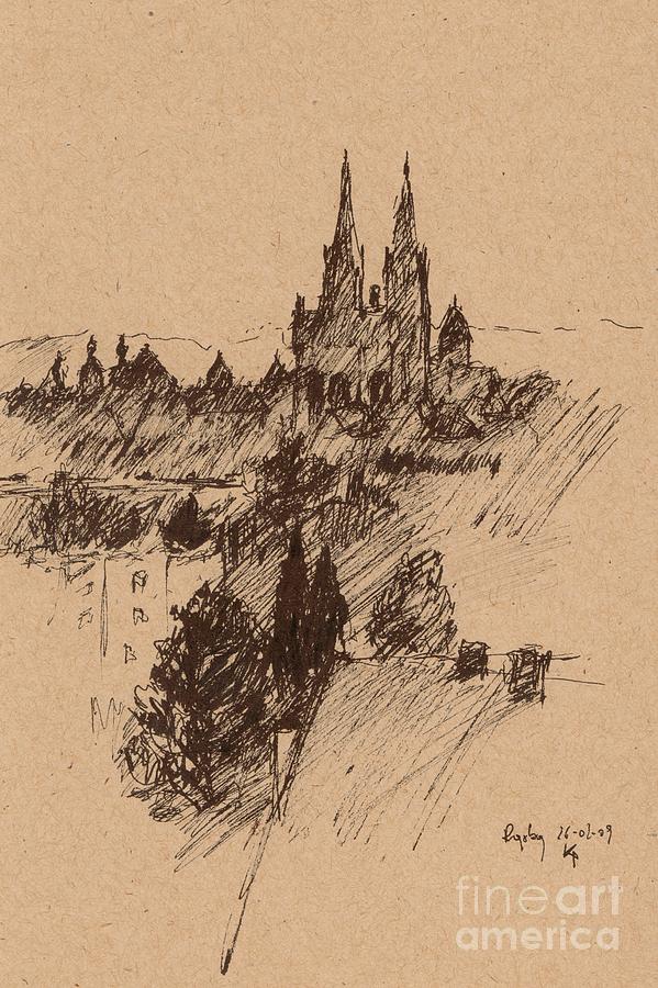  Cathedrale Regensburg Drawing by Karina Plachetka