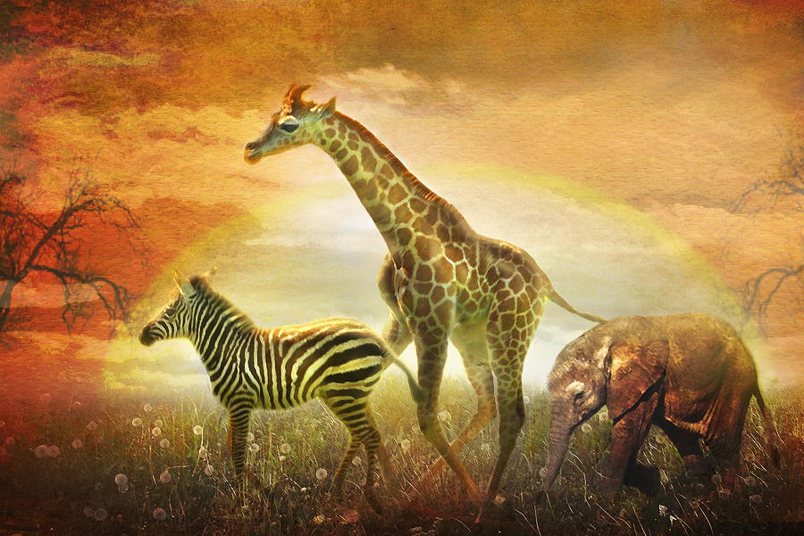 Giraffe Digital Art -  Children Of The Sun by Trudi Simmonds