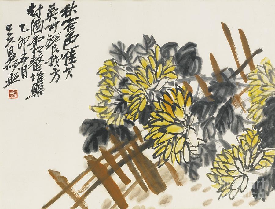  Chrysanthemums On A Fence Painting by Celestial Images