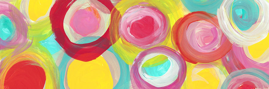 Colorful Sun Circles Panoramic Horizontal Painting