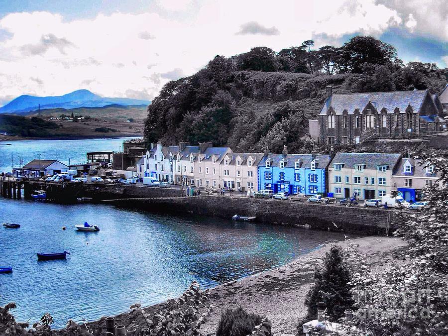  Cottages at Portree Harbour in Blue Tone 2 Photograph by Joan-Violet Stretch