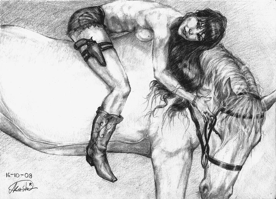  Cowgirl riding a hourse Drawing by Alban Dizdari